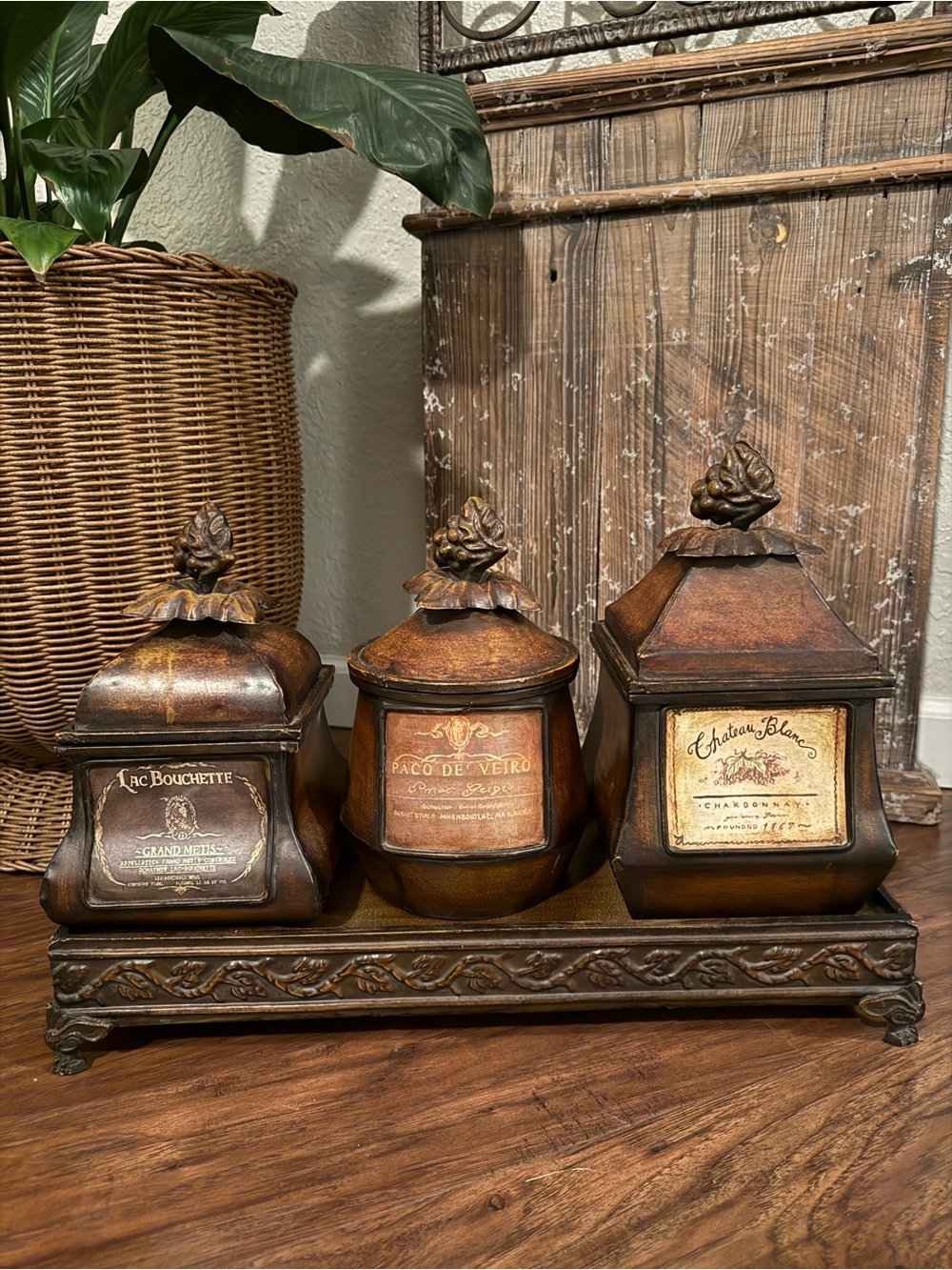Mid Century Traditional, Old World Mediterranean, VTG Tuscan Wine Canister Set